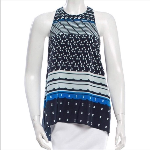 Jonathan  Simkhai blue geometric dot printed high low silk sleevless blouse Md - Picture 1 of 16
